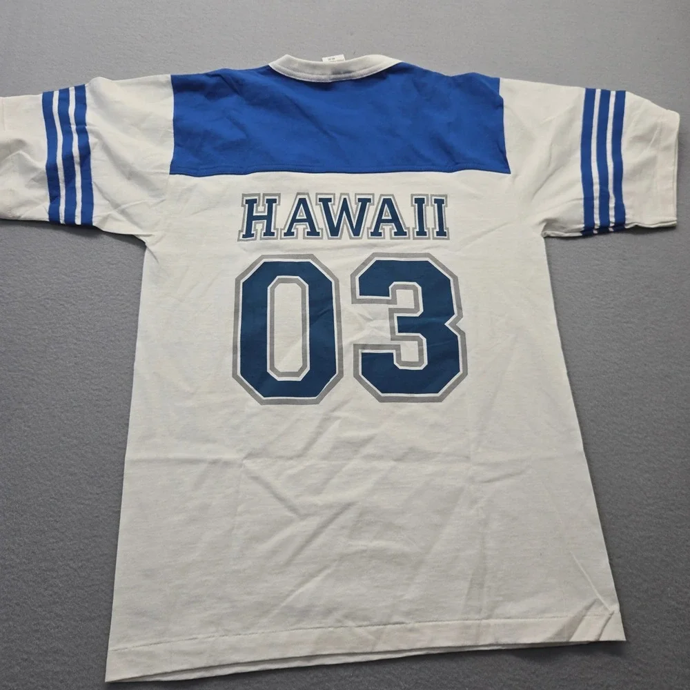 Vintage Single Stich Hawaii 03  Dead stock Mens M Blue White Striped Sleeve USA - Picture 6 of 6